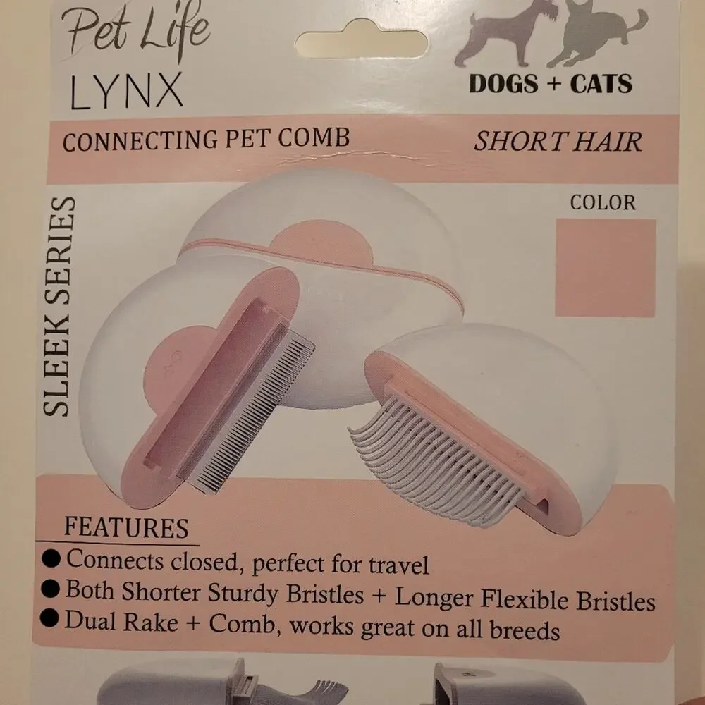 Pet Life Lynx Short Hair Connecting Pink Pet Comb